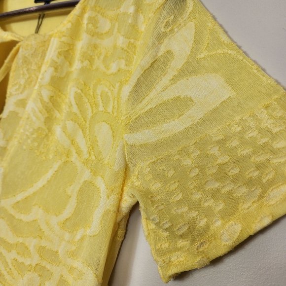 NEW Cativa Vibrant Yellow Tiered Dress Lace Floral Size Small Romantic Babydoll - Picture 15 of 16